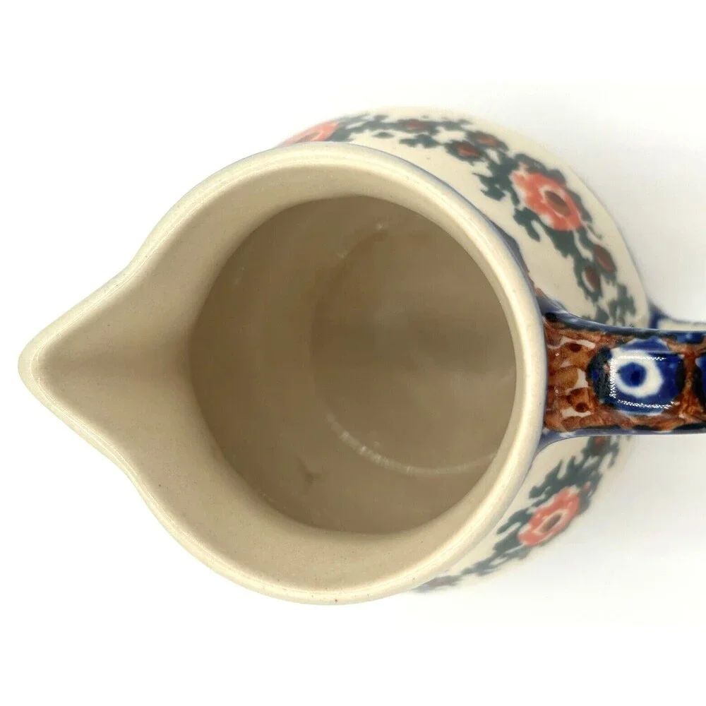 Polish Pottery Blue Rose Creamer & Sugar Bowl Artisan Made U-3/47 Signed Labeled